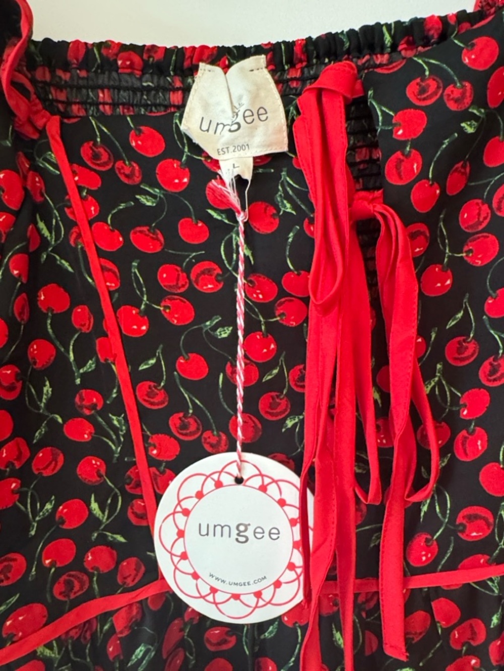 NWT Umgee Black Dress with Red Cherry Print - Picture 2 of 3